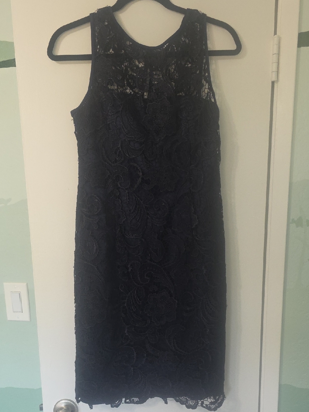 Sleeveless Navy Lace Sheath Dress
